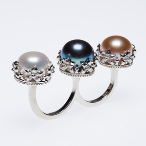 Pearl open double finger ring